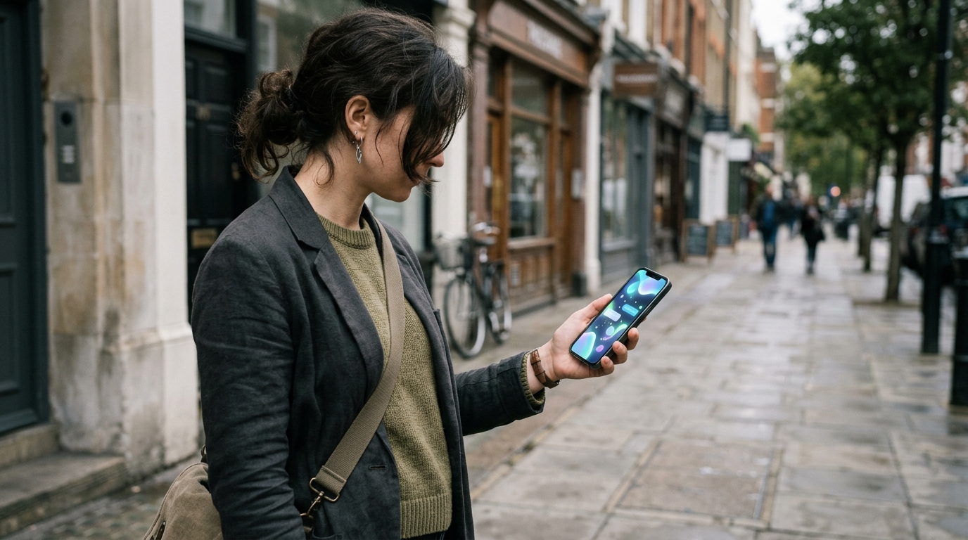 A person asking an AI assistant a buying question on a phone