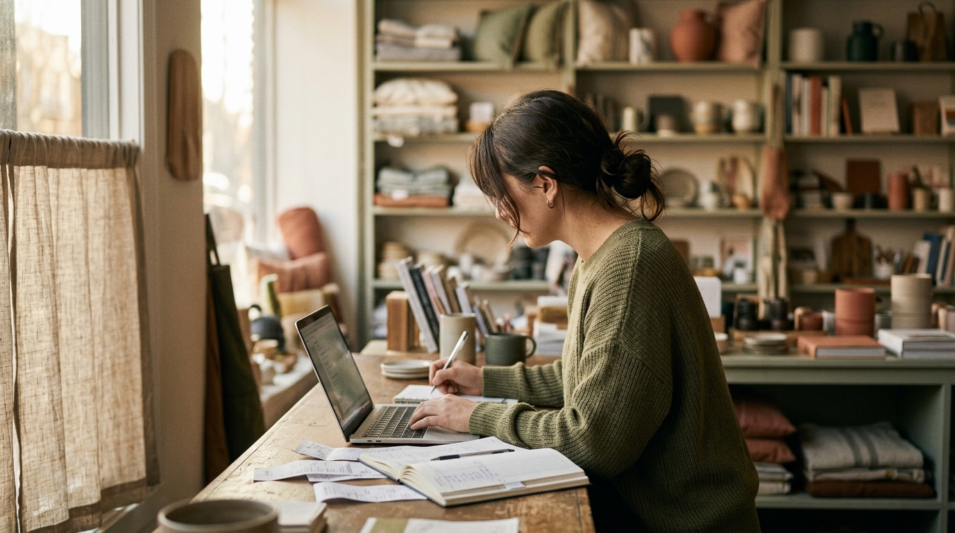 A small-business owner reviewing costs